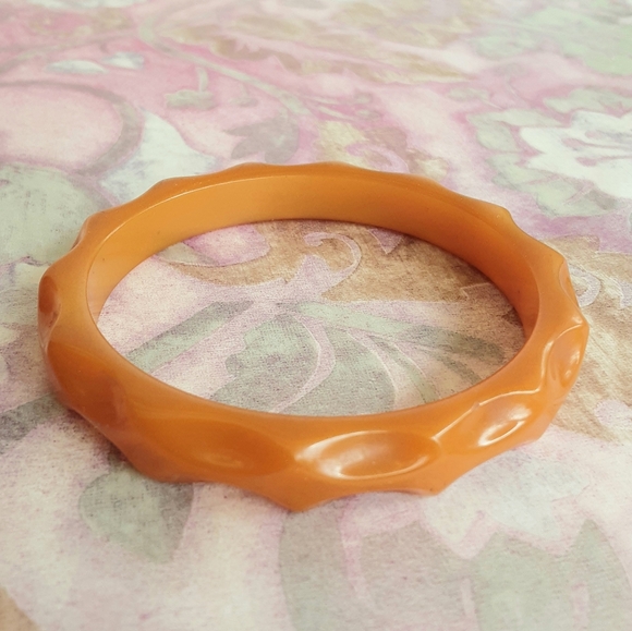 Jewelry - Bakelite Bangle, Vintage Semi Translucent, Faceted Butterscotch Orange Bracelet